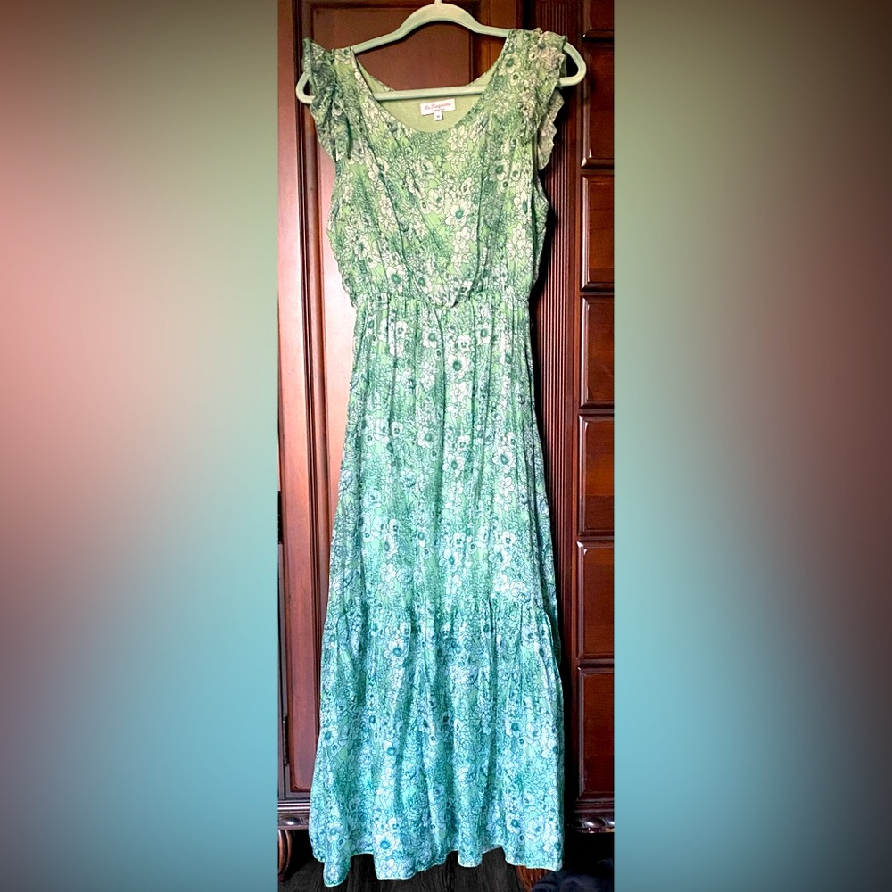 Le Ragarre Italian Silk Green Floral Women’s Dress M